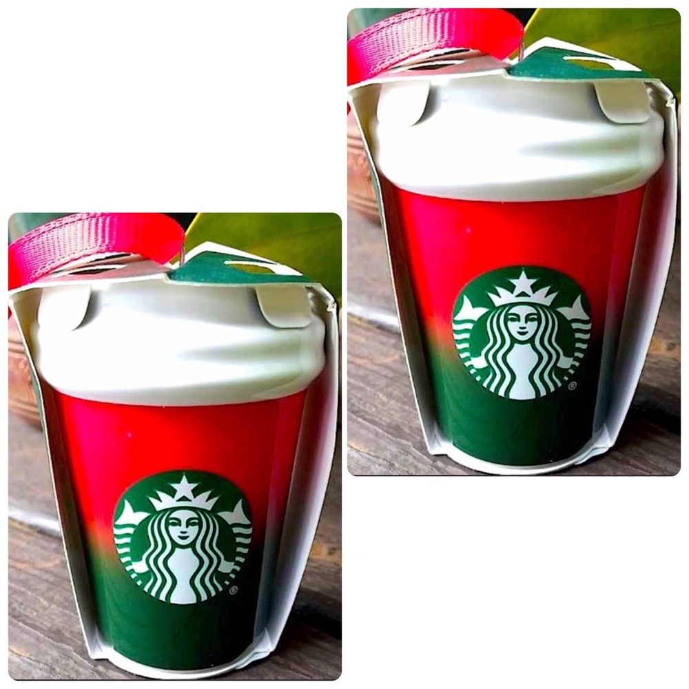 ❤️💚 TWO Starbucks Red Ornaments❤️🤍💚